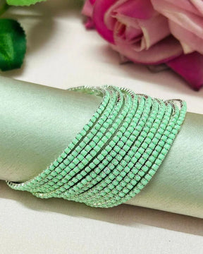 Stretchable Mint Green Silver Plated Bracelet - Pack of 12