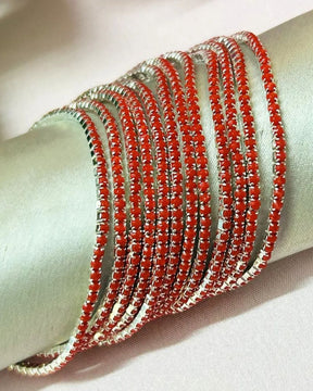 Stretchable Red Velvet Silver Plated Bracelet - Pack of 12