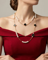 Black Clover And Pearl Chain Necklace