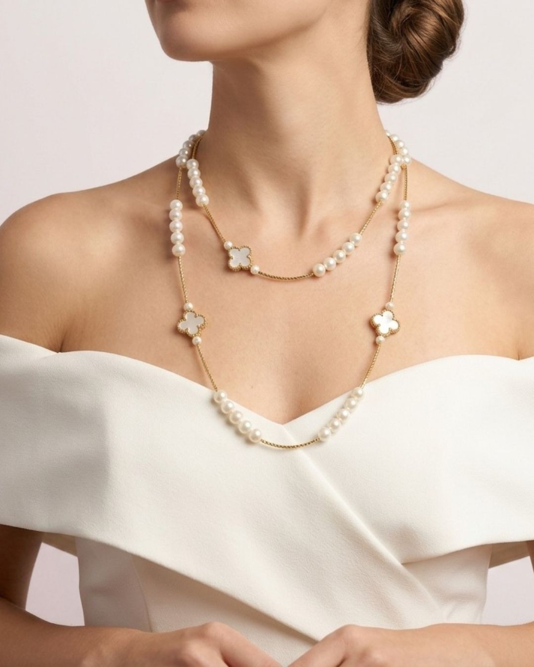 White Clover And Pearl Mala Long