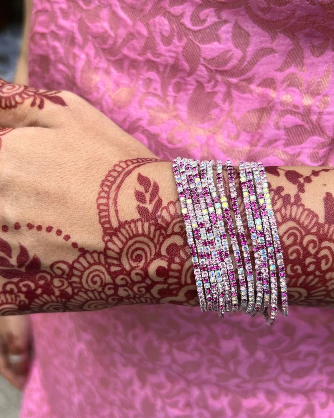 Stretchable Mystic Pink Silver Plated Bracelet - Pack of 12