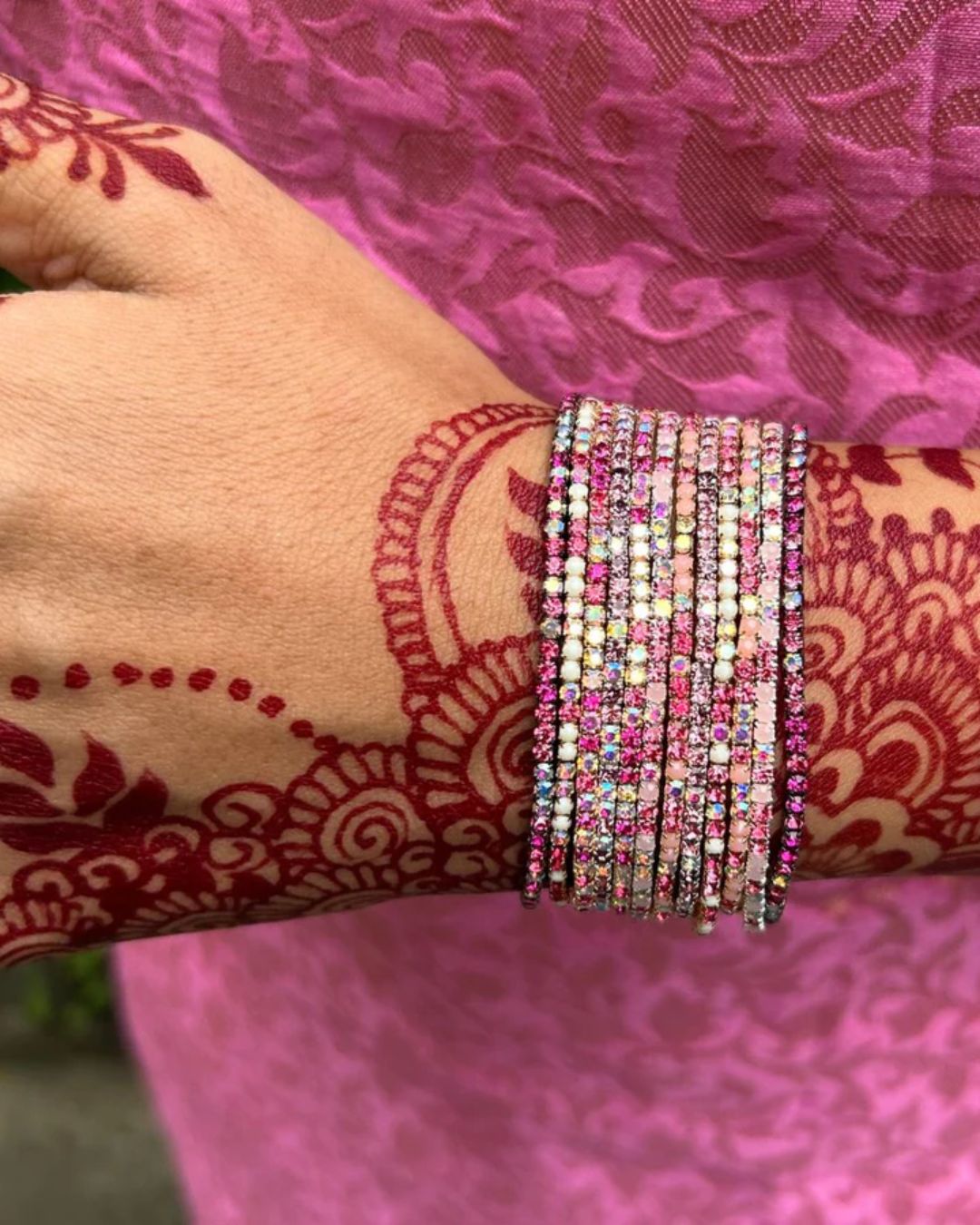 50 Shades of Pink Stretchable Bracelet  Set - Pack of 12