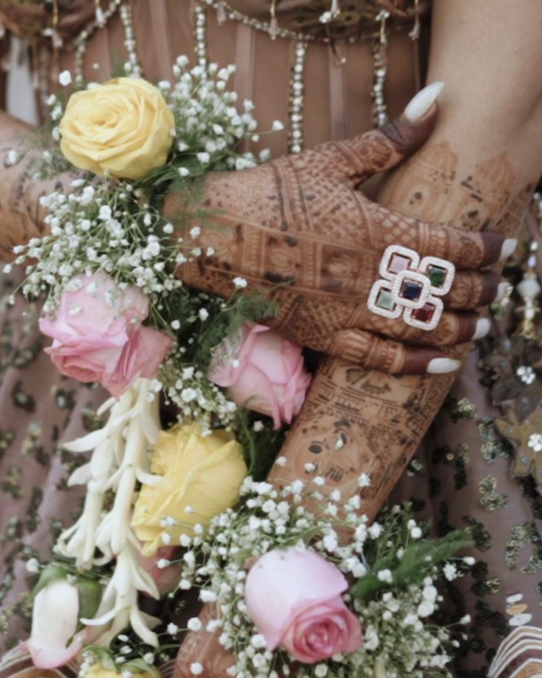 Rose Gold Multi color american Diamond Adjustable Finger- Ring