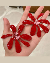 Red Petal Beaded Flower Stud Earrings