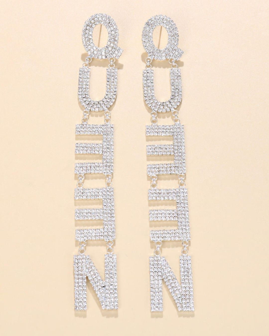 Silver Queen Rhinestone Drop Earrings