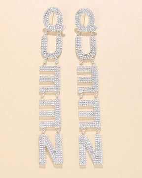 Silver Queen Rhinestone Drop Earrings
