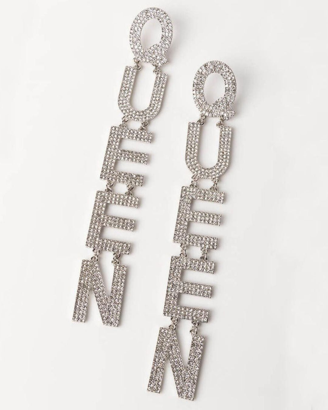 Silver Queen Rhinestone Drop Earrings