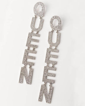 Silver Queen Rhinestone Drop Earrings