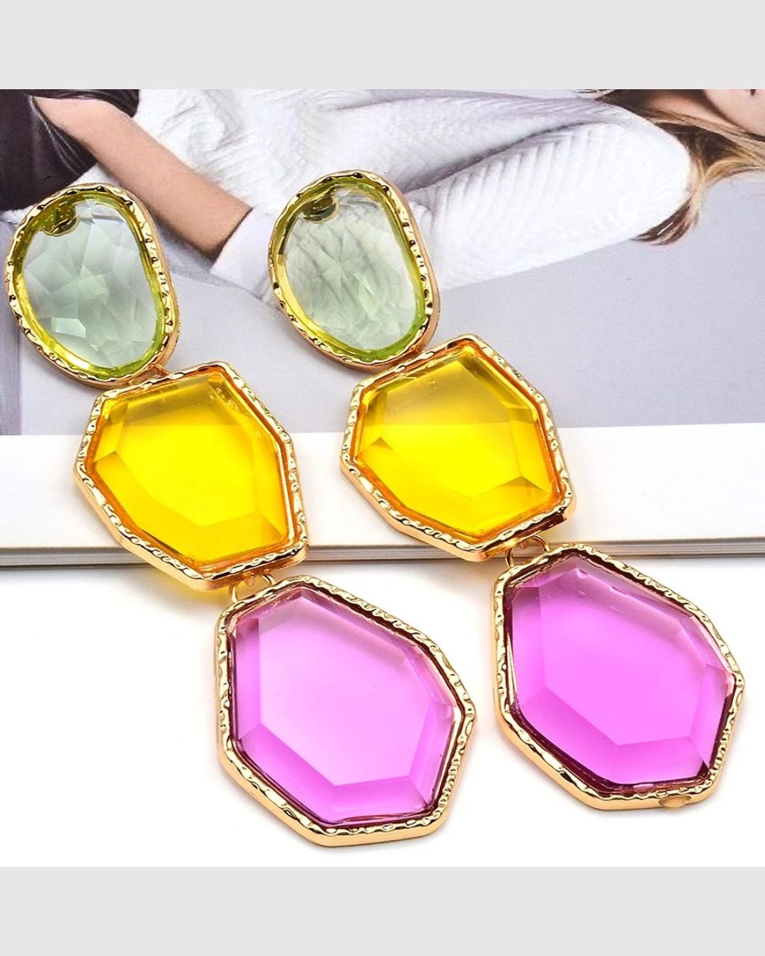 Maya Clear Crystal Multicolor Statement Earrings