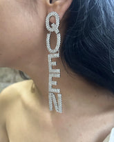 Silver Queen Rhinestone Drop Earrings