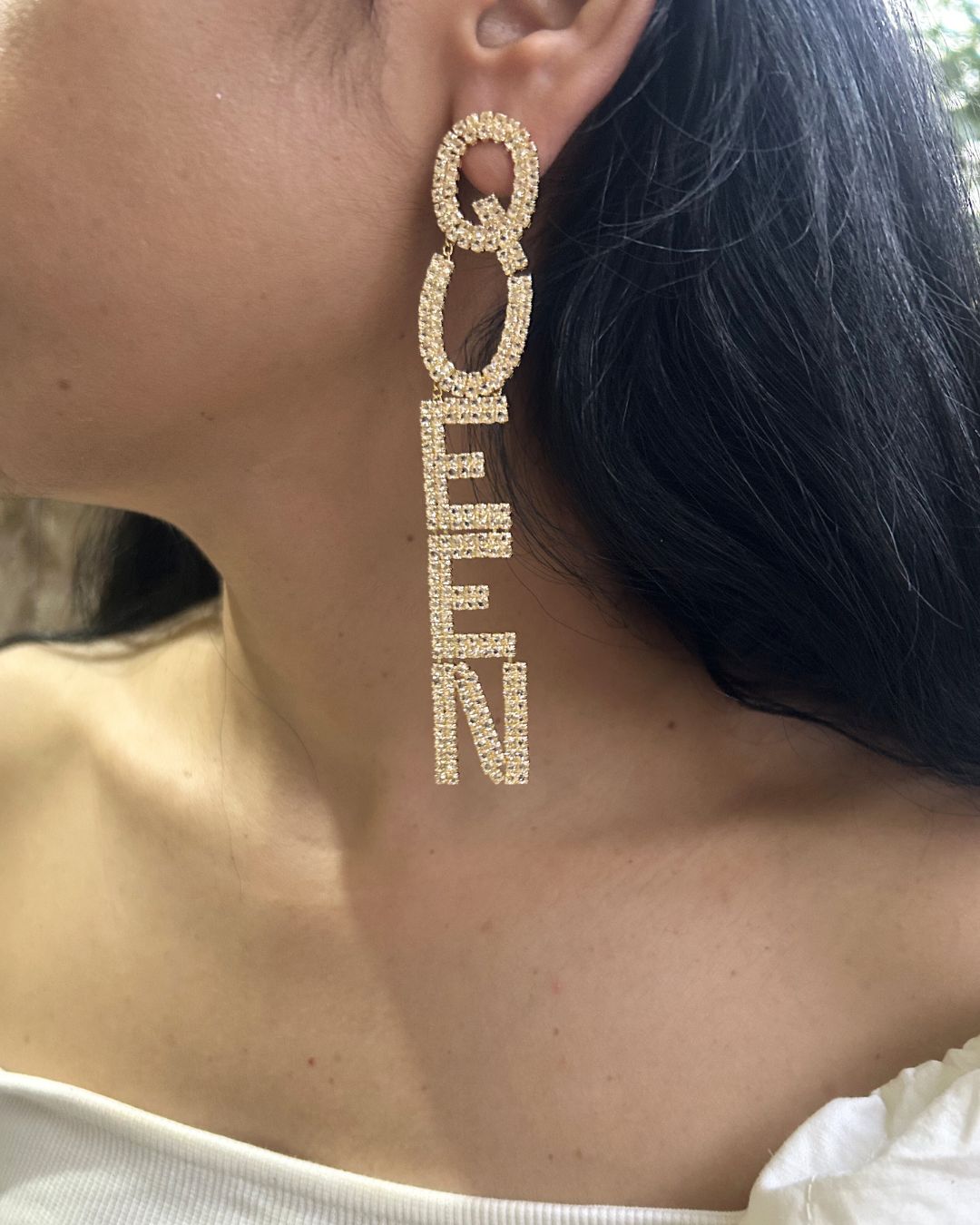 Golden Queen Rhinestone Drop Earrings