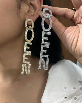 Silver Queen Rhinestone Drop Earrings