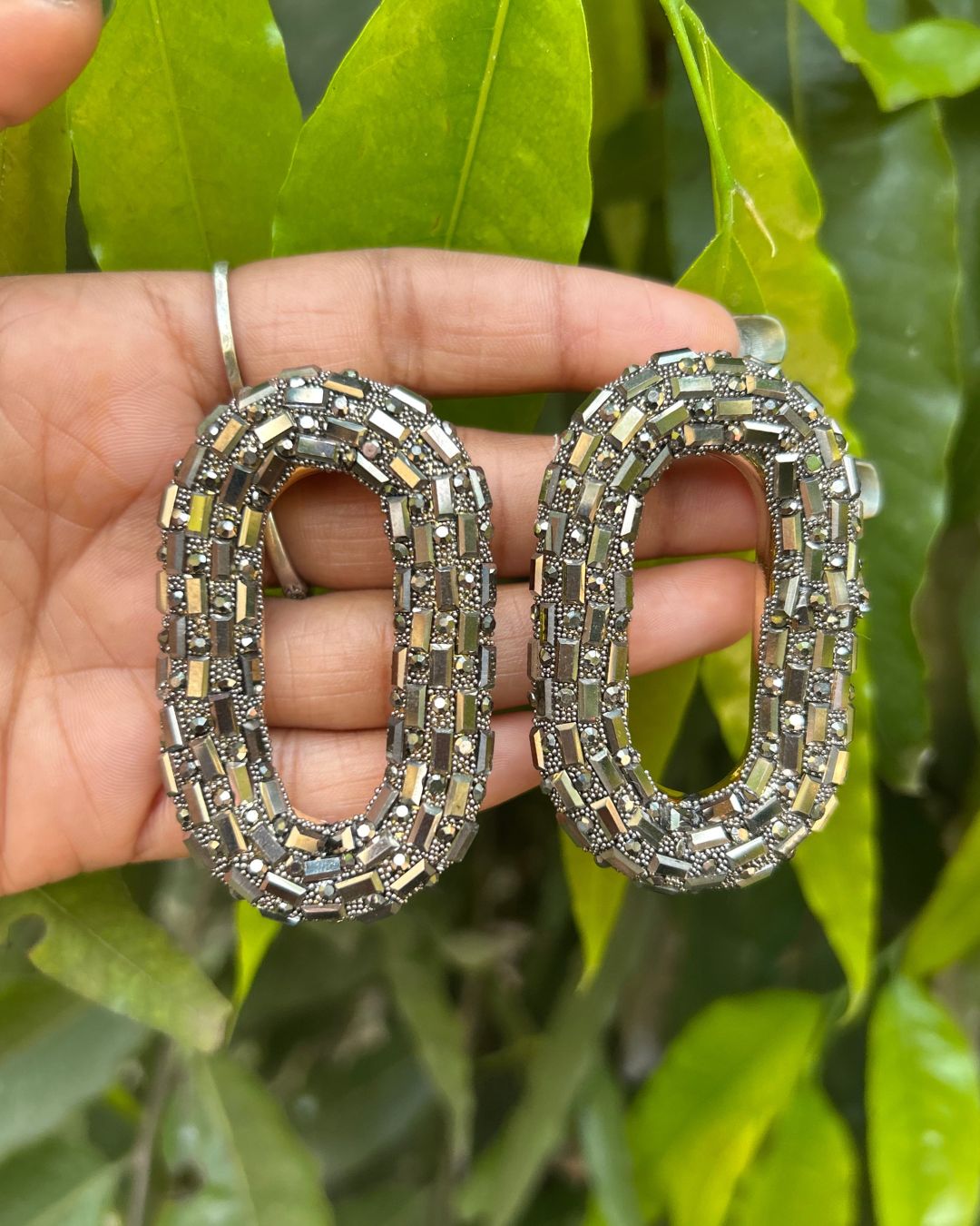 Bling Blogger Rhodium Oval Earrings