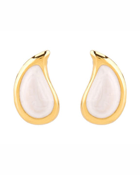 White Golden Tear Drop Earrings