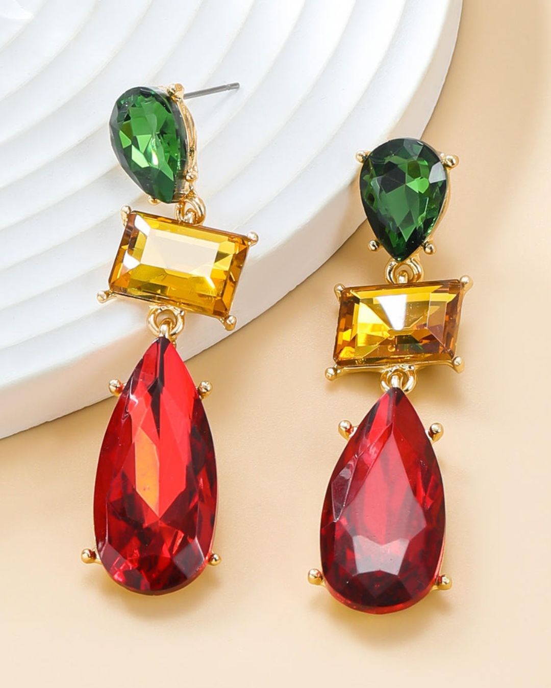 Multicolor Rhinestone Pear Drop Earrings