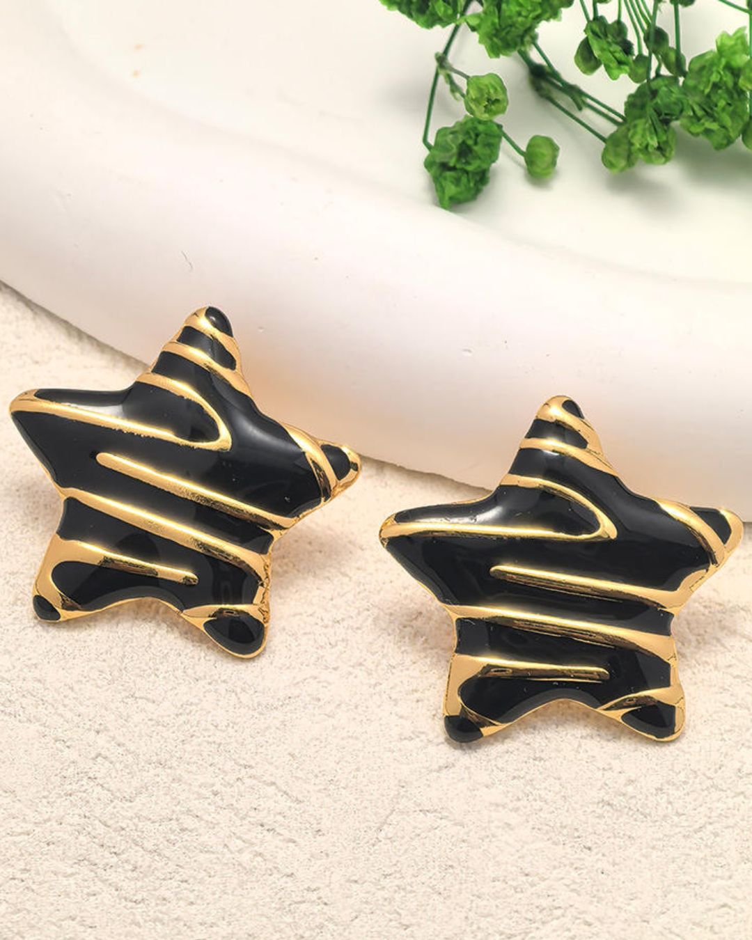 Black And Golden Star Stud Earrings