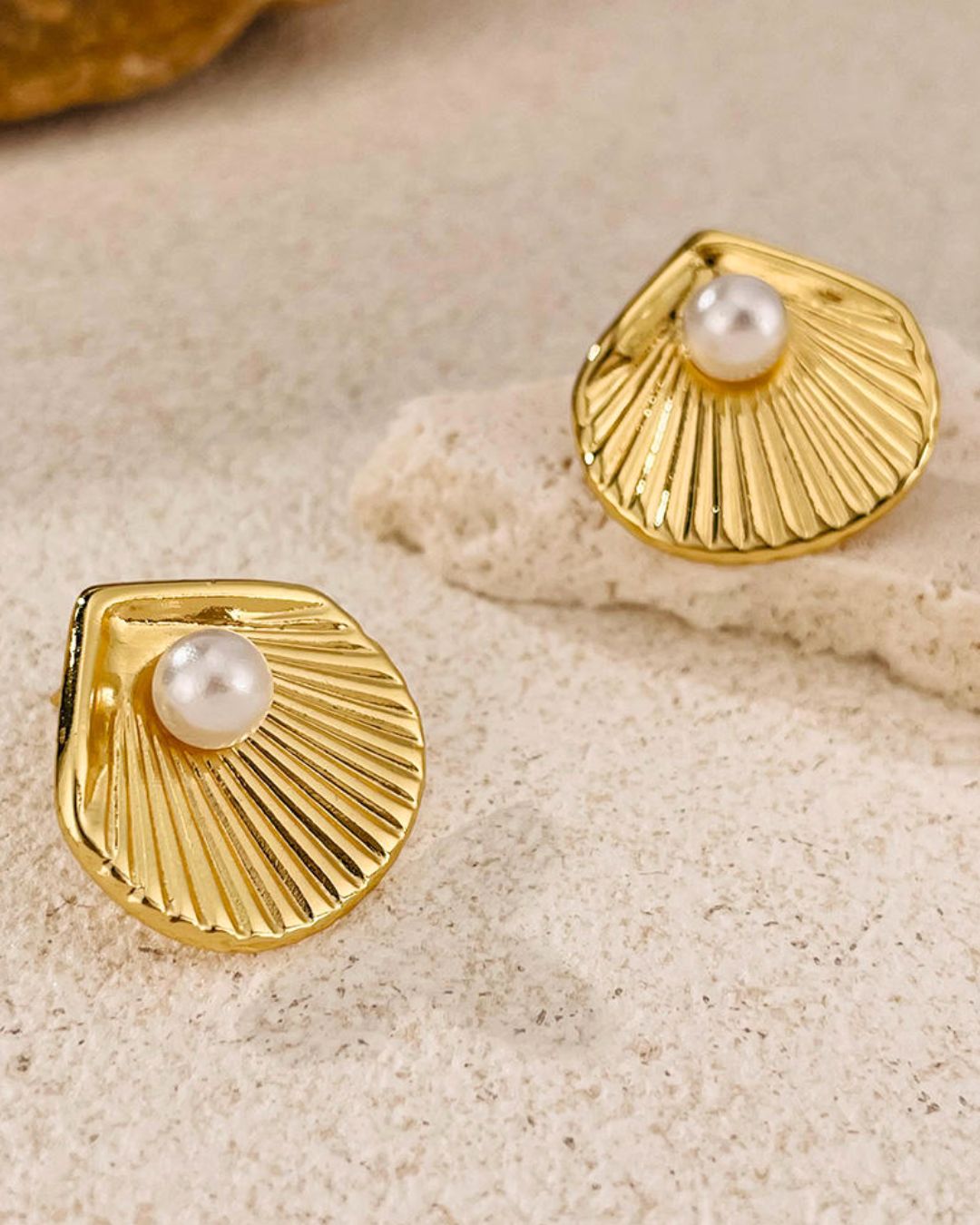 Shell Golden Pearl Stud Earrings