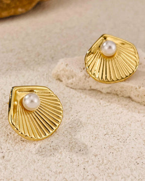 Shell Golden Pearl Stud Earrings
