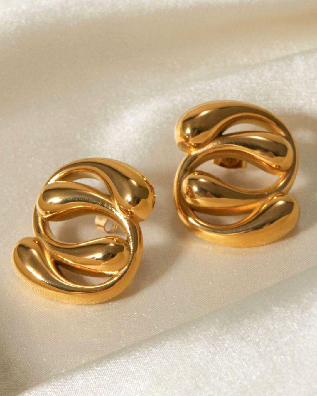 Modern Golden Circular Stud Earrings