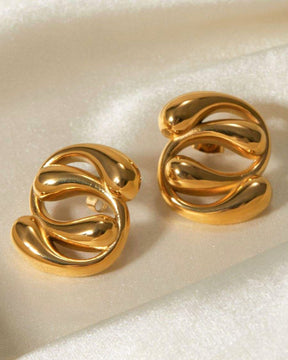 Modern Golden Circular Stud Earrings