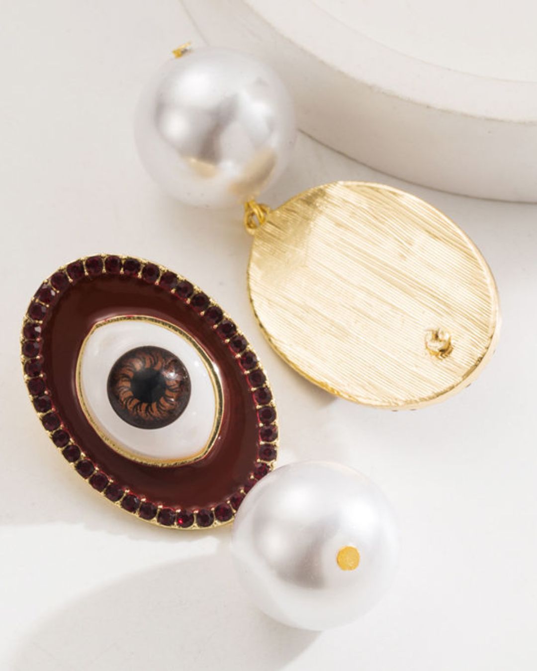 Maroon Pearl Evil Eye Drop Earrings