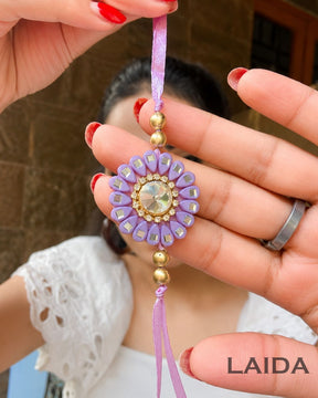 Handcrafted Purple Floral pearl Beaded Lumba Set - Rakhi