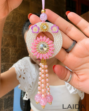Handcrafted Pink Floral pearl Beaded Lumba Set - Rakhi