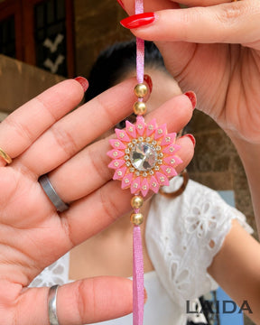 Handcrafted Pink Floral pearl Beaded Lumba Set - Rakhi