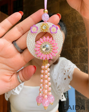 Handcrafted Pink Floral pearl Beaded Lumba Set - Rakhi