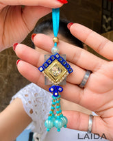 Handcrafted Navy Blue Mirror Lumba Set - Rakhi