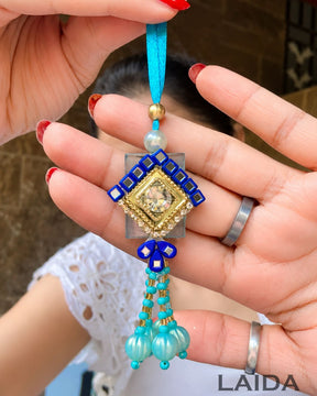 Handcrafted Navy Blue Mirror Lumba Set - Rakhi