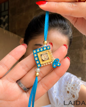 Handcrafted Blue Mirror Lumba Set - Rakhi