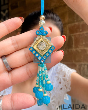 Handcrafted Blue Mirror Lumba Set - Rakhi