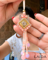 Handcrafted Peach Mirror Lumba Set - Rakhi