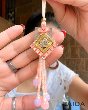 Handcrafted Peach Mirror Lumba Set - Rakhi