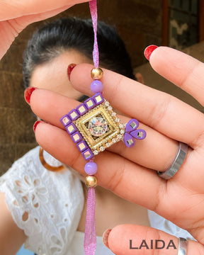 Handcrafted Purple Mirror Lumba Set - Rakhi