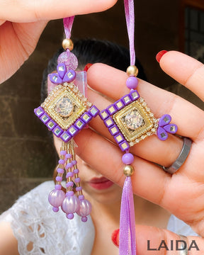 Handcrafted Purple Mirror Lumba Set - Rakhi