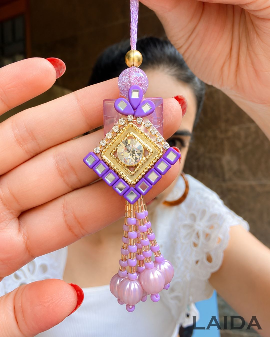 Handcrafted Purple Mirror Lumba Set - Rakhi