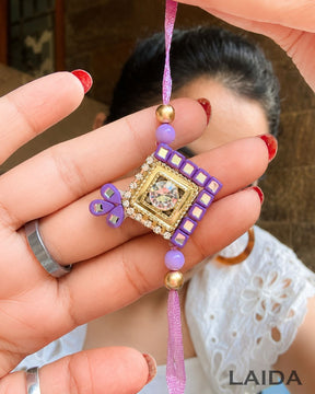 Handcrafted Purple Mirror Lumba Set - Rakhi