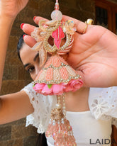 Handcrafted Peach Floral pearl Tassel Lumba Set - Rakhi
