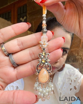 Handcrafted Peach Resin pearl Lumba Set - Rakhi