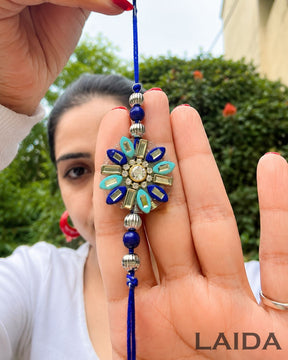 Handcrafted Metal Krishna Basuri Lumba Set - Rakhi