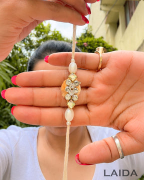 Handcrafted Golden Stone Beaded Lumba Set - Rakhi