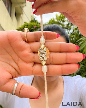 Handcrafted Golden Stone Beaded Lumba Set - Rakhi