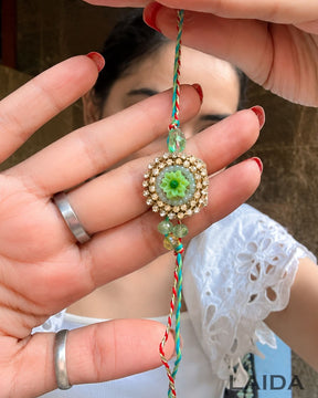 Handcrafted Green Flower Tassel Lumba Set - Rakhi