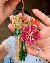 Handcrafted Pink Flower Tassel Lumba Set - Rakhi
