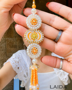 Handcrafted Yellow Pearl Beaded Lumba Set - Rakhi