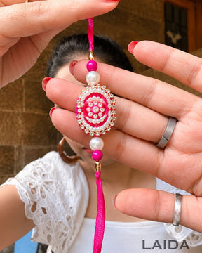 Handcrafted Pink Pearl Beaded Lumba Set - Rakhi