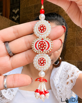 Handcrafted Red Pearl Beaded Lumba Set - Rakhi
