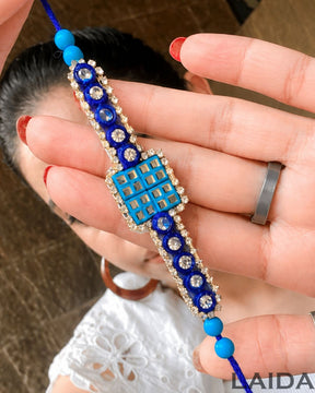 Handcrafted Blue Mirror Beaded Lumba Set - Rakhi